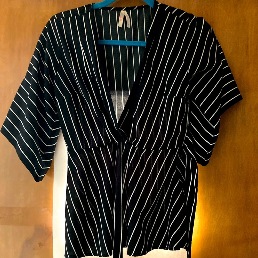 Black and White Striped Women's Top